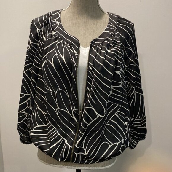 Hei Hei Anthropologie Aroha Bomber Jacket Womens Small S Black/White Zip Front - Picture 2 of 15